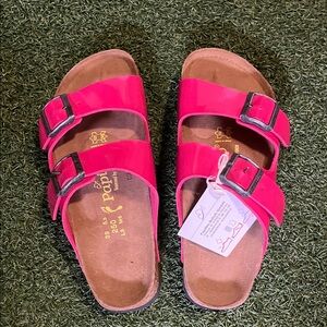Birkenstock Vibrant Pink Sandals with Black Soles Size 39